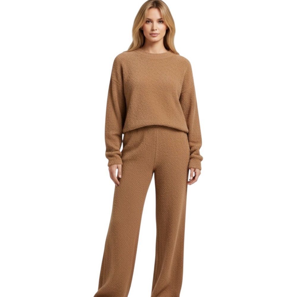 Cozy Tan Women's Plush 2-Piece Top & Pants Loungewear Set S - Picture 2 of 11